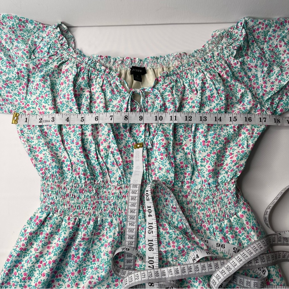 J. Crew Puff Sleeve Midi Dress Prairie Blue Floral Smocked, New w/ Tags, Size 4 - Picture 13 of 15